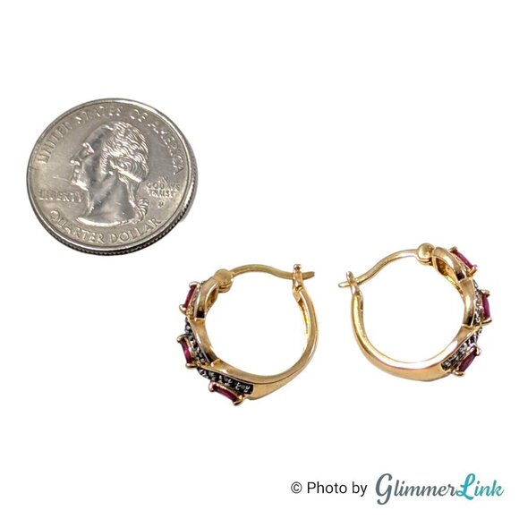 Ross Simons Pink Rubies Gold Plated Sterling Silver Hoop Pierced Earrings - Picture 8 of 10